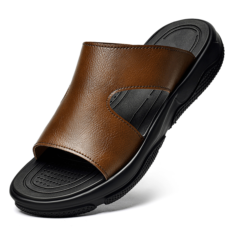 Flip Flop Leather Men - Leren herenslippers Antislip dikke zool Casual