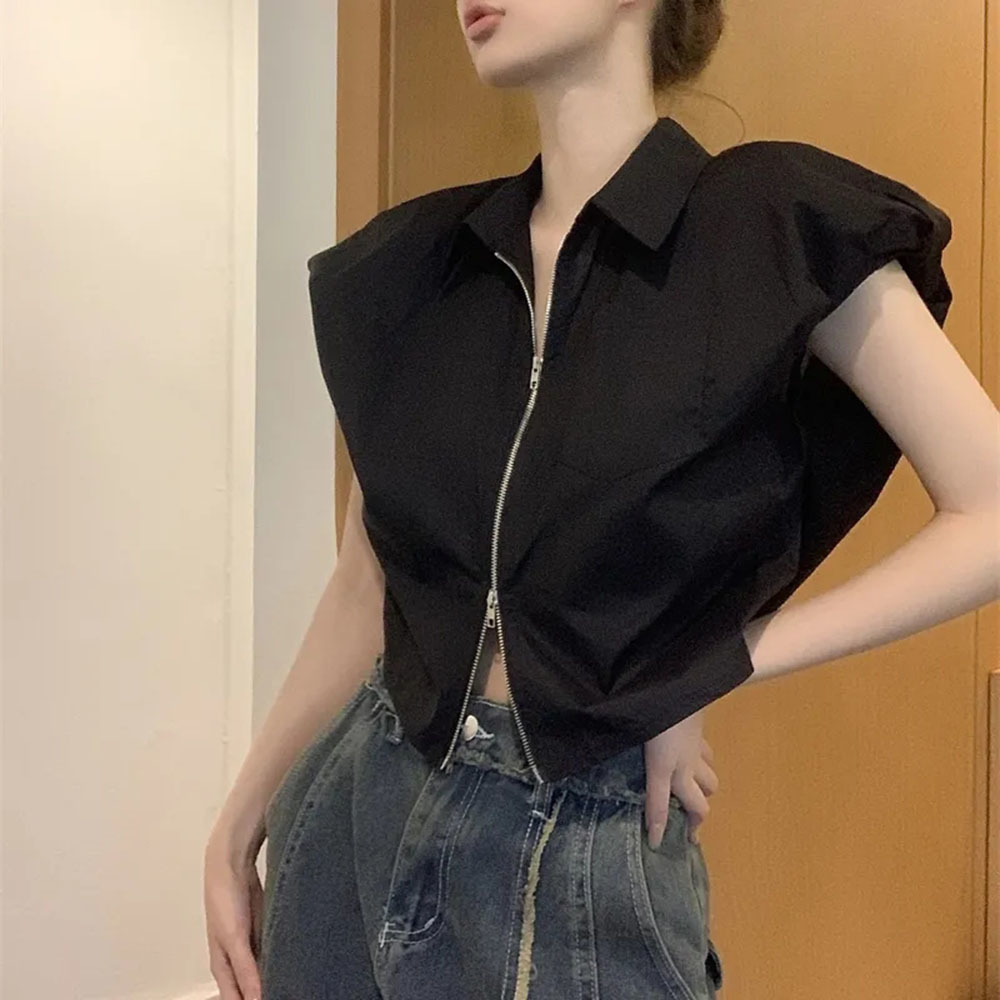 Shirt Camp Collar - Polokraag Mouwloos Shirt Effen Kleur Slanke