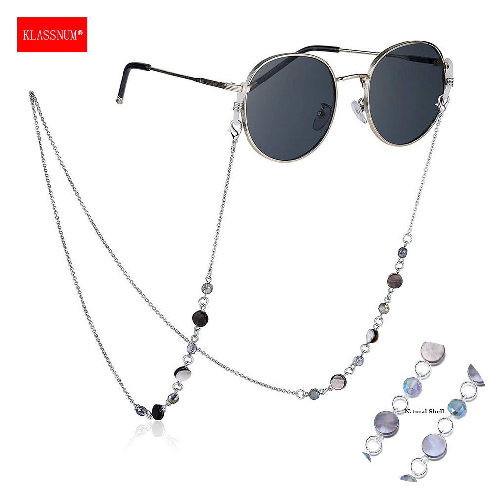 Sunglass Retainer Cord - KLASSNUM Dames natuurlijke schelpkristal brilketting roestvrijstalen