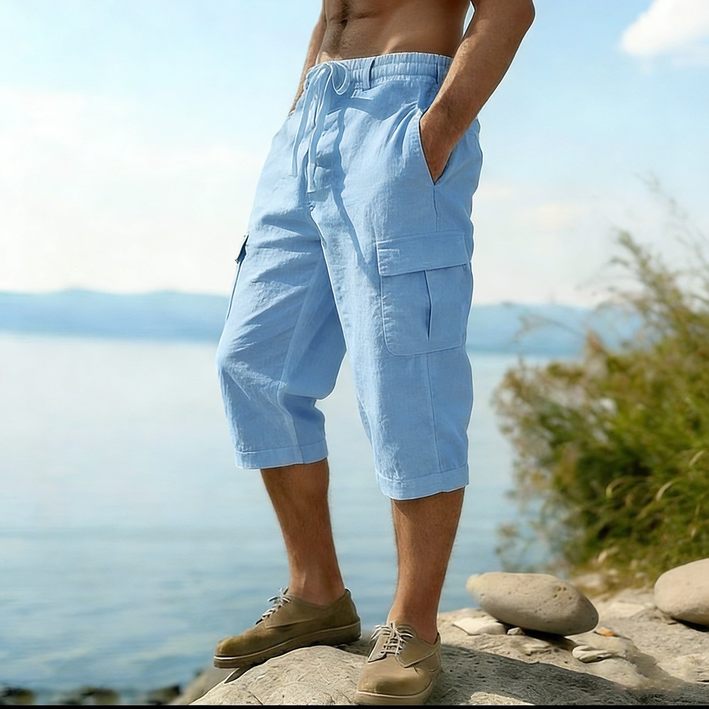 Short Linen Drawstring - Heren zomer katoenen linnen shorts Retro